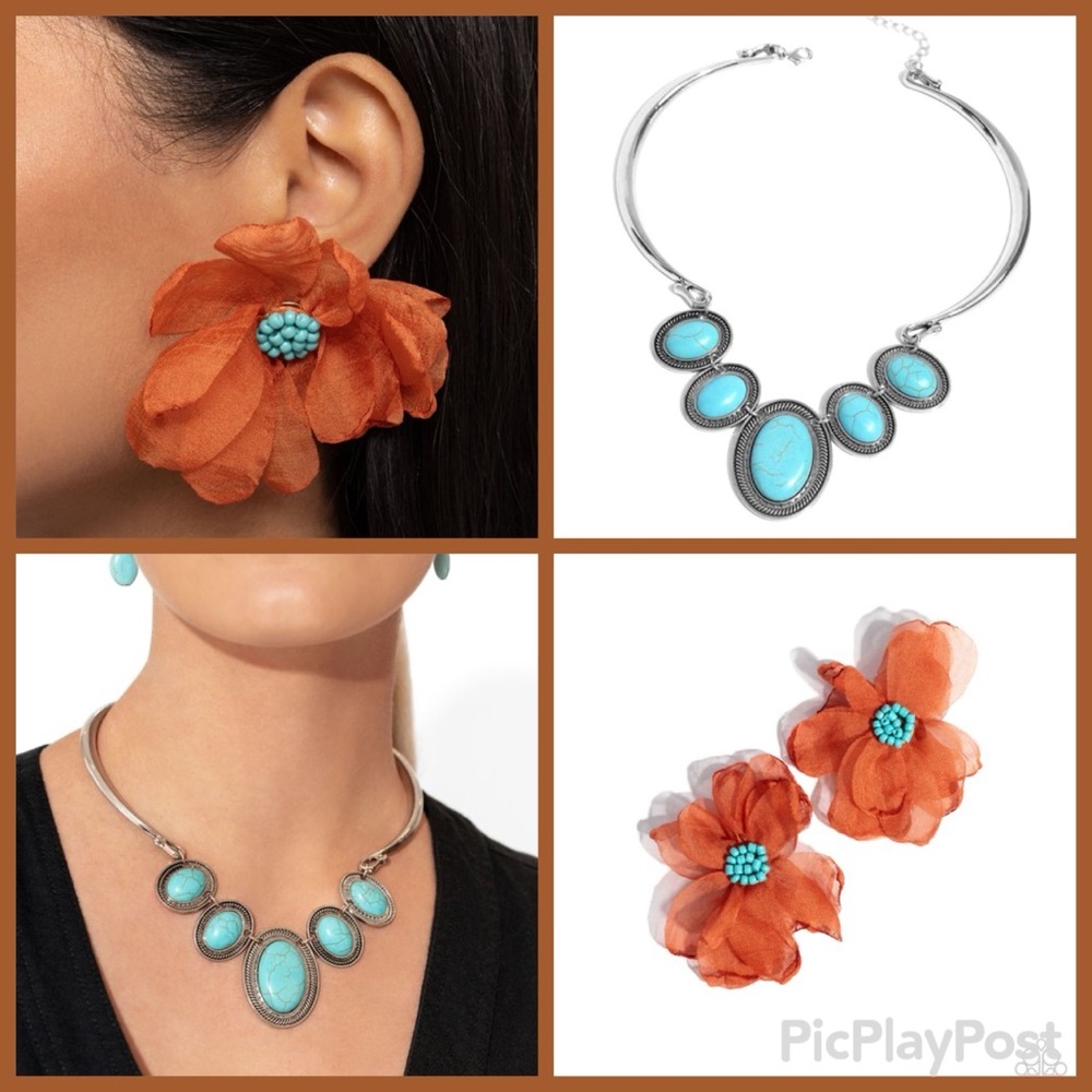 Paparazzi Blue and Orange Necklace with Oval Pendants